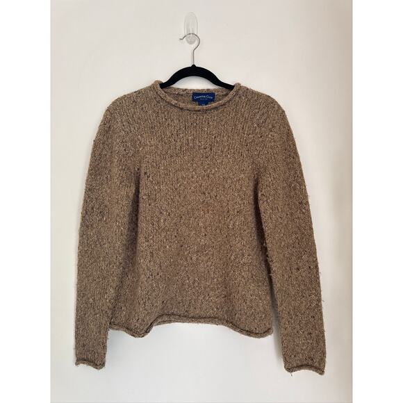 Vintage Charter Club Petite Wool Blend Crewneck Knit Sweater - Tan Speckled S - Picture 1 of 7